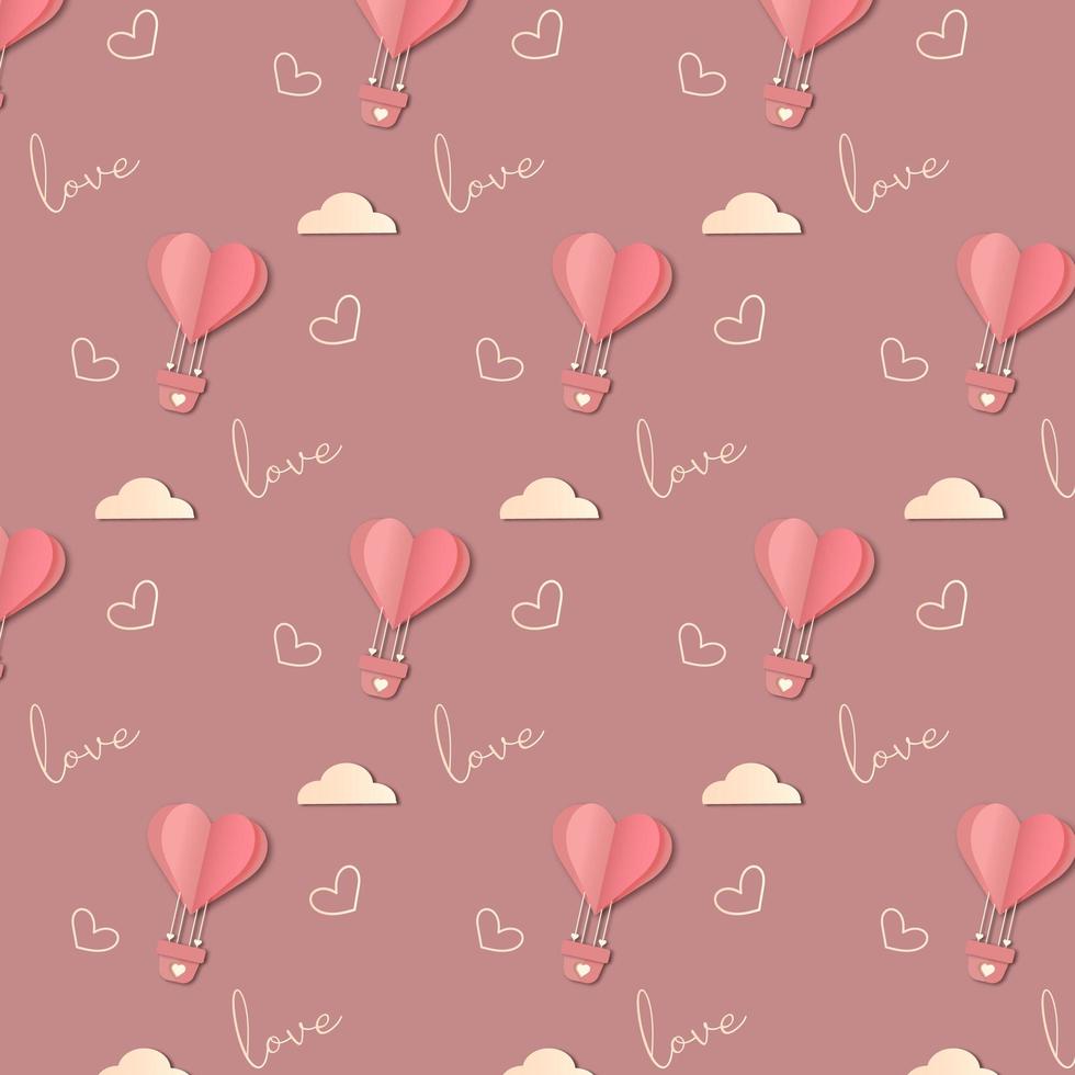 Hot air balloons in the sky with hearts vector pattern background illustration. photo