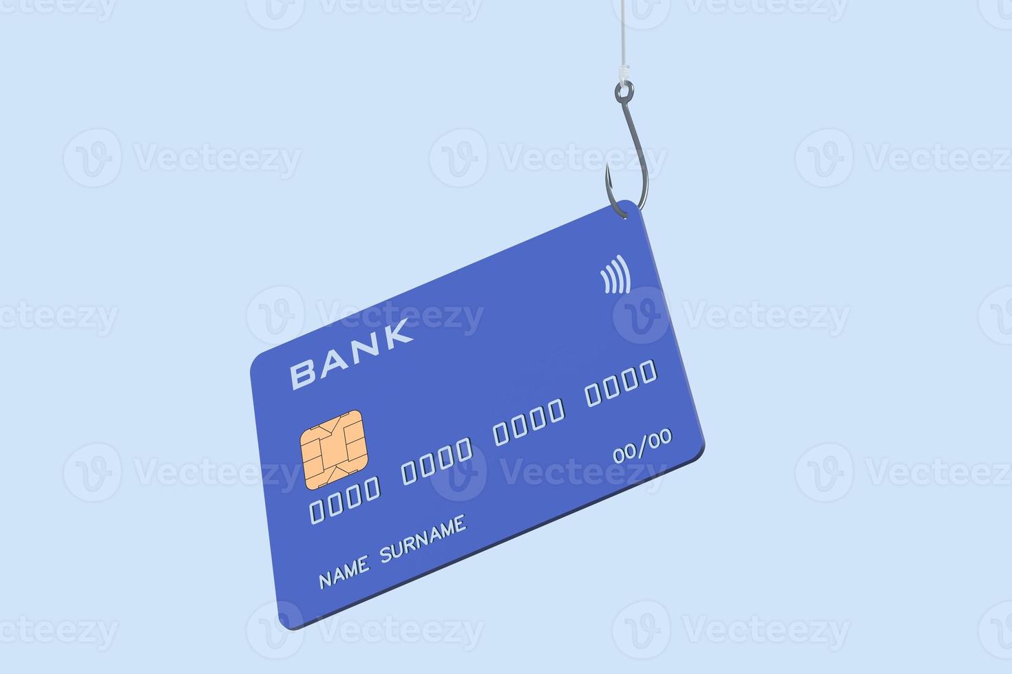 Phishing, fishing hook and bank card, cybersecurity illustration. photo