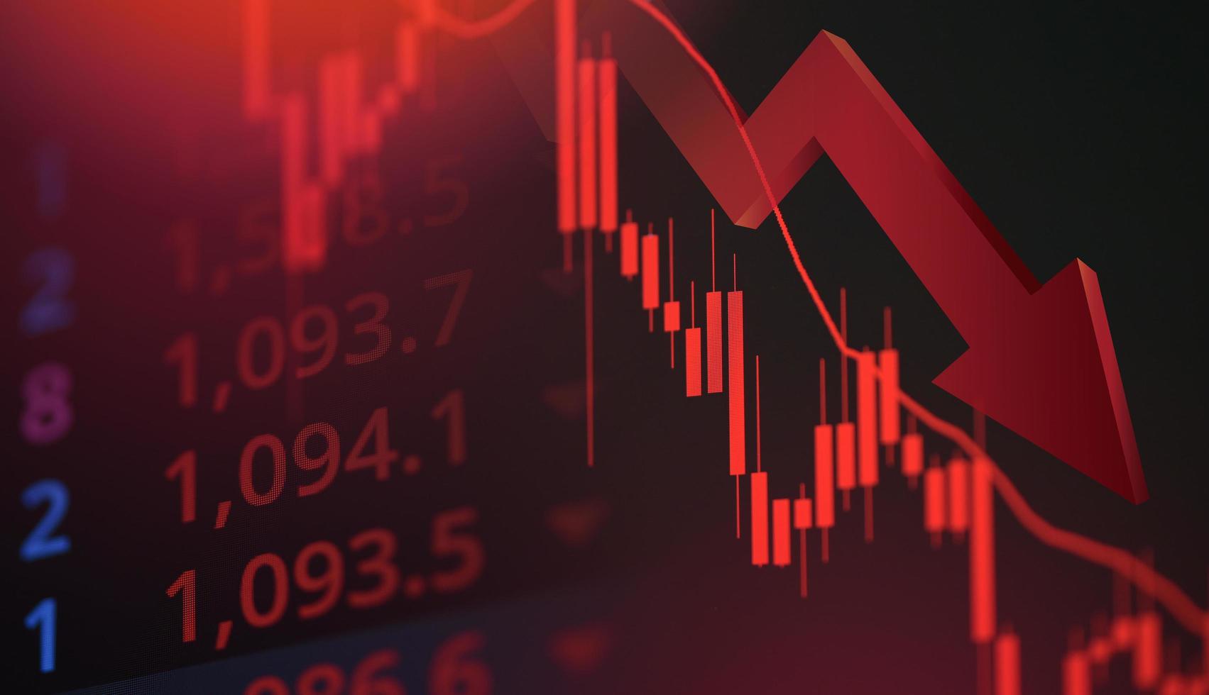 pérdida de cambio de mercado de valores gráfico de comercio análisis indicador de inversión gráfico de negocios tablas de tablero financiero pantalla crisis de vela caída de acciones gráfico de precios rojos caída de dinero foto