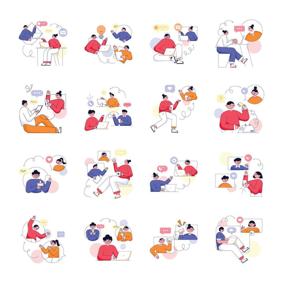 Pack Of Chatting Flat Illustrations vector