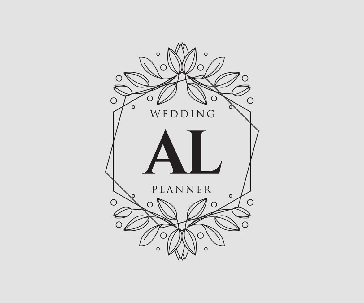 Colección de logotipos de monograma de boda con letras iniciales al, plantillas florales y minimalistas modernas dibujadas a mano para tarjetas de invitación, guardar la fecha, identidad elegante para restaurante, boutique, café en vector