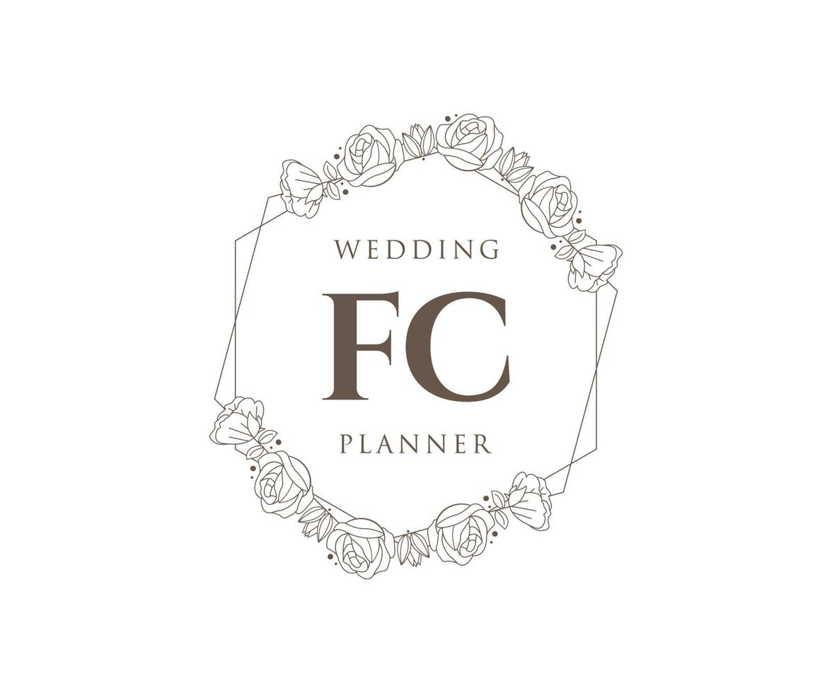 colección de logotipos de monogramas de boda con letras iniciales fc, plantillas florales y minimalistas modernas dibujadas a mano para tarjetas de invitación, guardar la fecha, identidad elegante para restaurante, boutique, café en vector