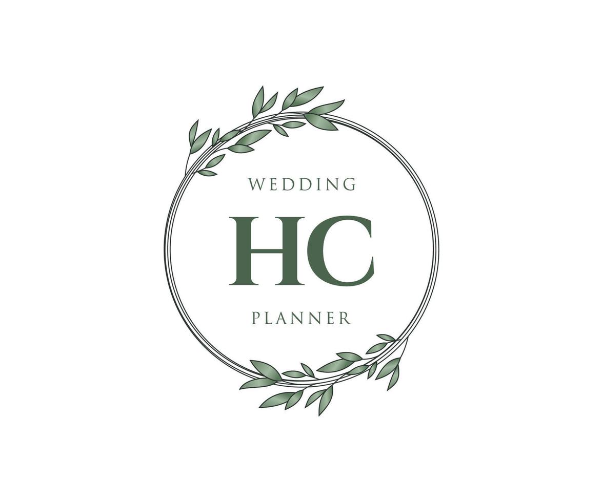 colección de logotipos de monograma de boda con letras iniciales hc, plantillas florales y minimalistas modernas dibujadas a mano para tarjetas de invitación, guardar la fecha, identidad elegante para restaurante, boutique, café en vector