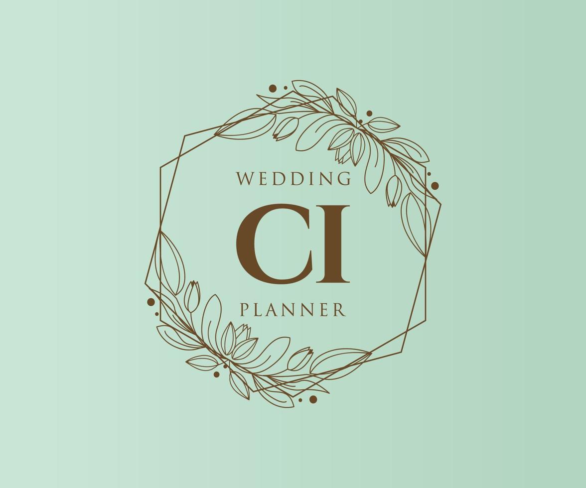 colección de logotipos de monograma de boda con letras iniciales ci, plantillas florales y minimalistas modernas dibujadas a mano para tarjetas de invitación, guardar la fecha, identidad elegante para restaurante, boutique, café en vector