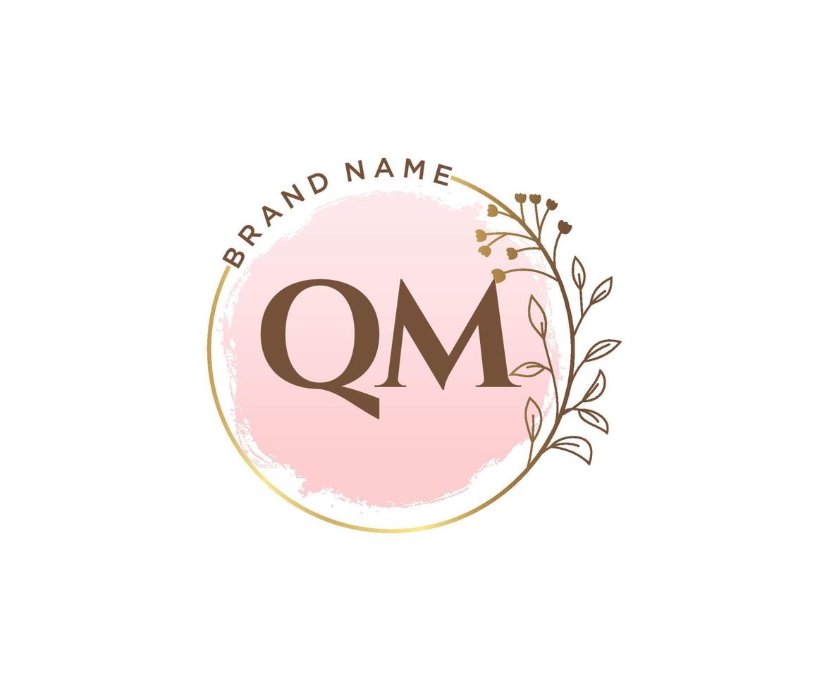 Initial QM feminine logo. Usable for Nature, Salon, Spa, Cosmetic and Beauty Logos. Flat Vector Logo Design Template Element.