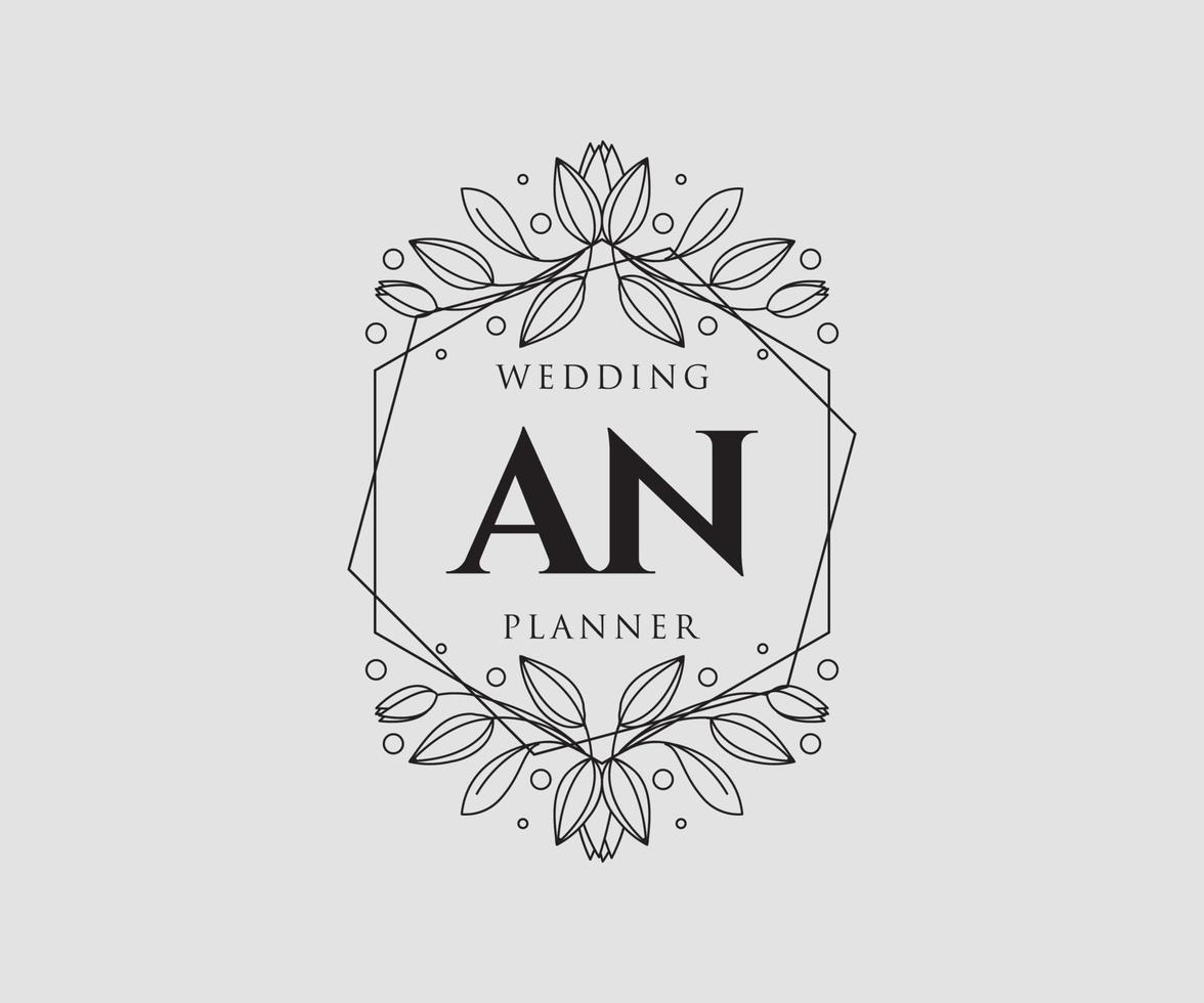 una colección de logotipos de monograma de boda con letras iniciales, plantillas minimalistas y florales modernas dibujadas a mano para tarjetas de invitación, guardar la fecha, identidad elegante para restaurante, boutique, café en vector