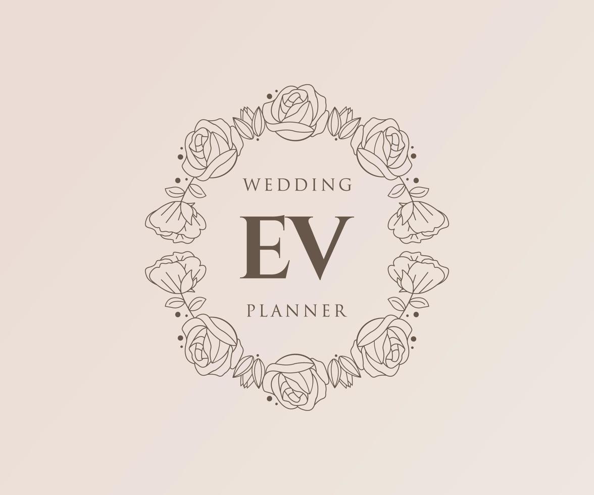 colección de logotipos de monograma de boda con letras iniciales ev, plantillas florales y minimalistas modernas dibujadas a mano para tarjetas de invitación, guardar la fecha, identidad elegante para restaurante, boutique, café en vector