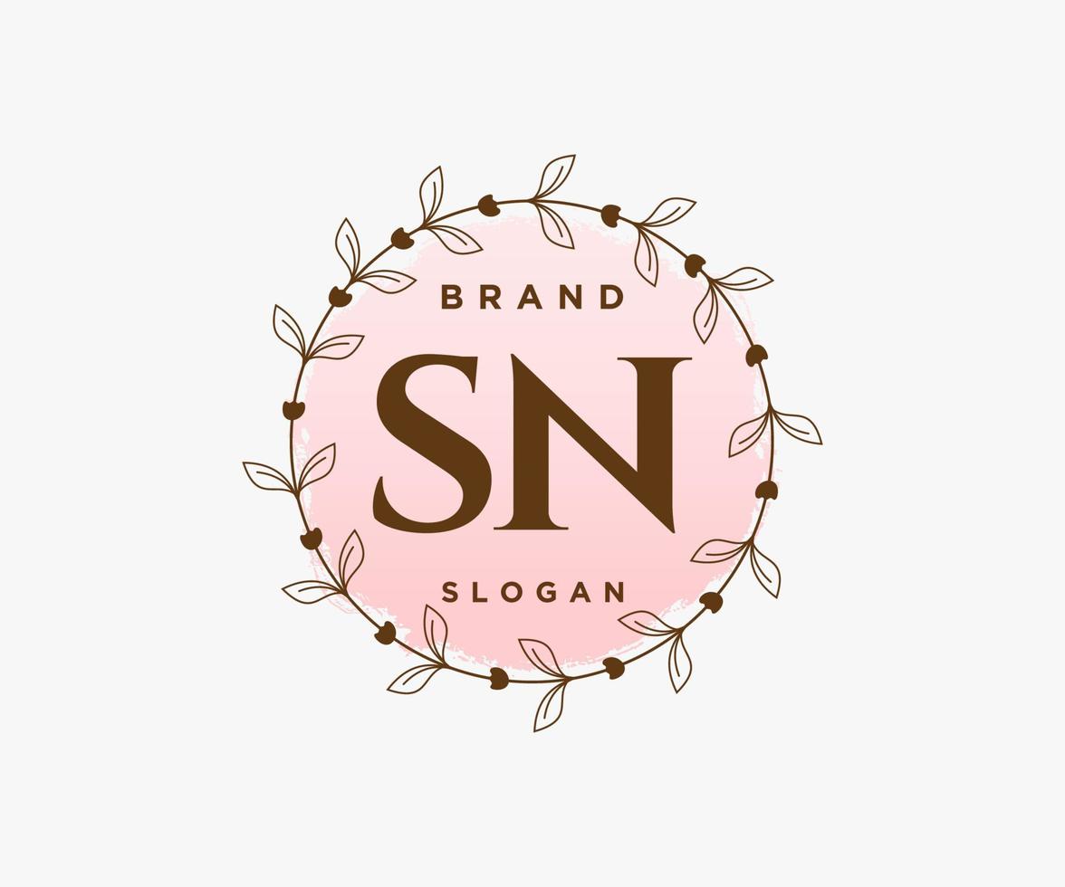 Initial SN feminine logo. Usable for Nature, Salon, Spa, Cosmetic and Beauty Logos. Flat Vector Logo Design Template Element.