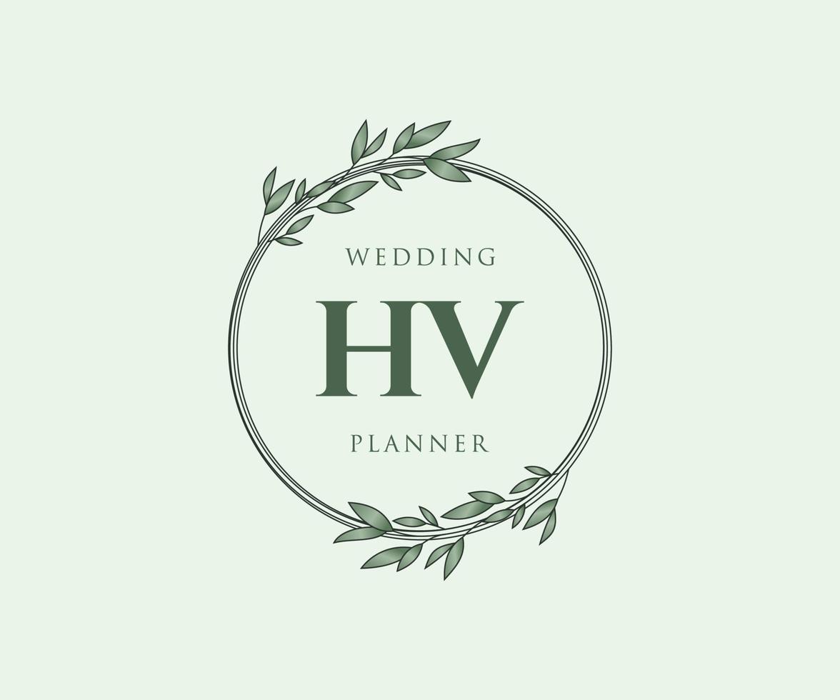 HV Initials letter Wedding monogram logos collection, hand drawn modern minimalistic and floral templates for Invitation cards, Save the Date, elegant identity for restaurant, boutique, cafe in vector