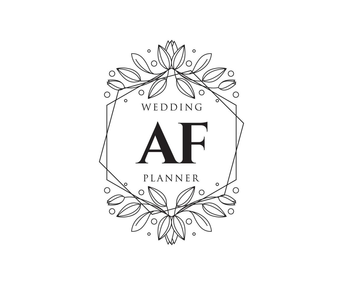 colección de logotipos de monograma de boda con letras iniciales af, plantillas florales y minimalistas modernas dibujadas a mano para tarjetas de invitación, guardar la fecha, identidad elegante para restaurante, boutique, café en vector