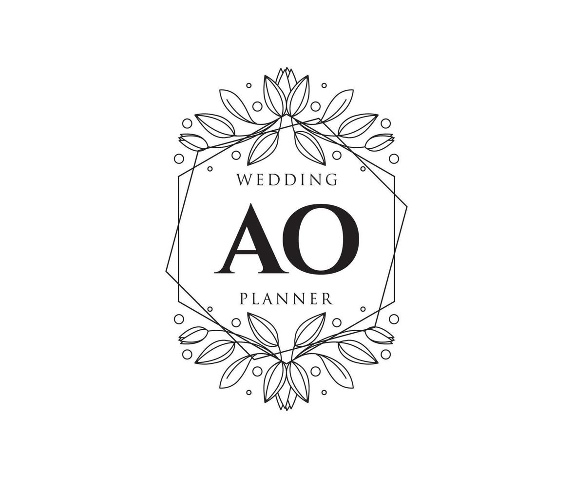 colección de logotipos de monograma de boda con letras iniciales ao, plantillas florales y minimalistas modernas dibujadas a mano para tarjetas de invitación, guardar la fecha, identidad elegante para restaurante, boutique, café en vector