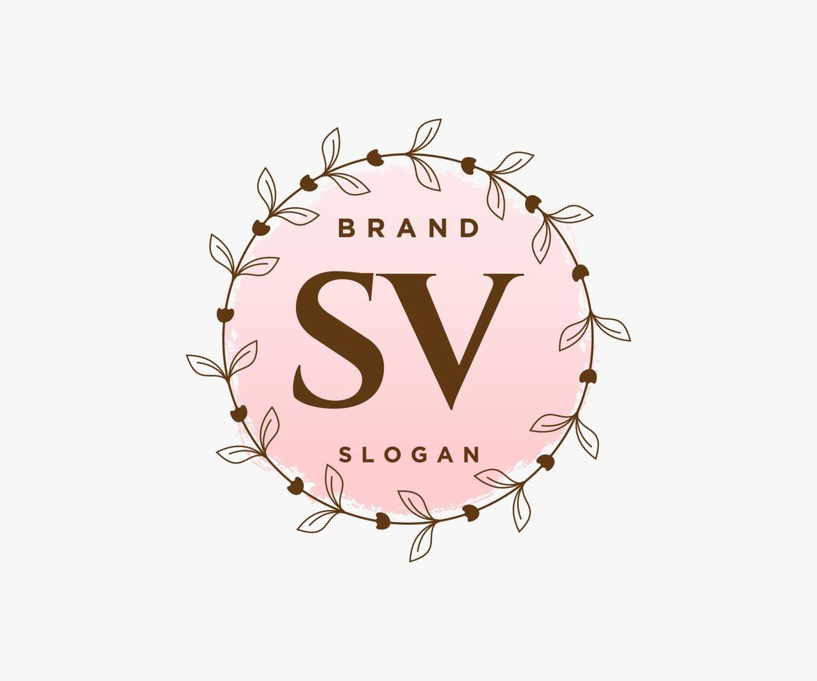 Initial SV feminine logo. Usable for Nature, Salon, Spa, Cosmetic and Beauty Logos. Flat Vector Logo Design Template Element.