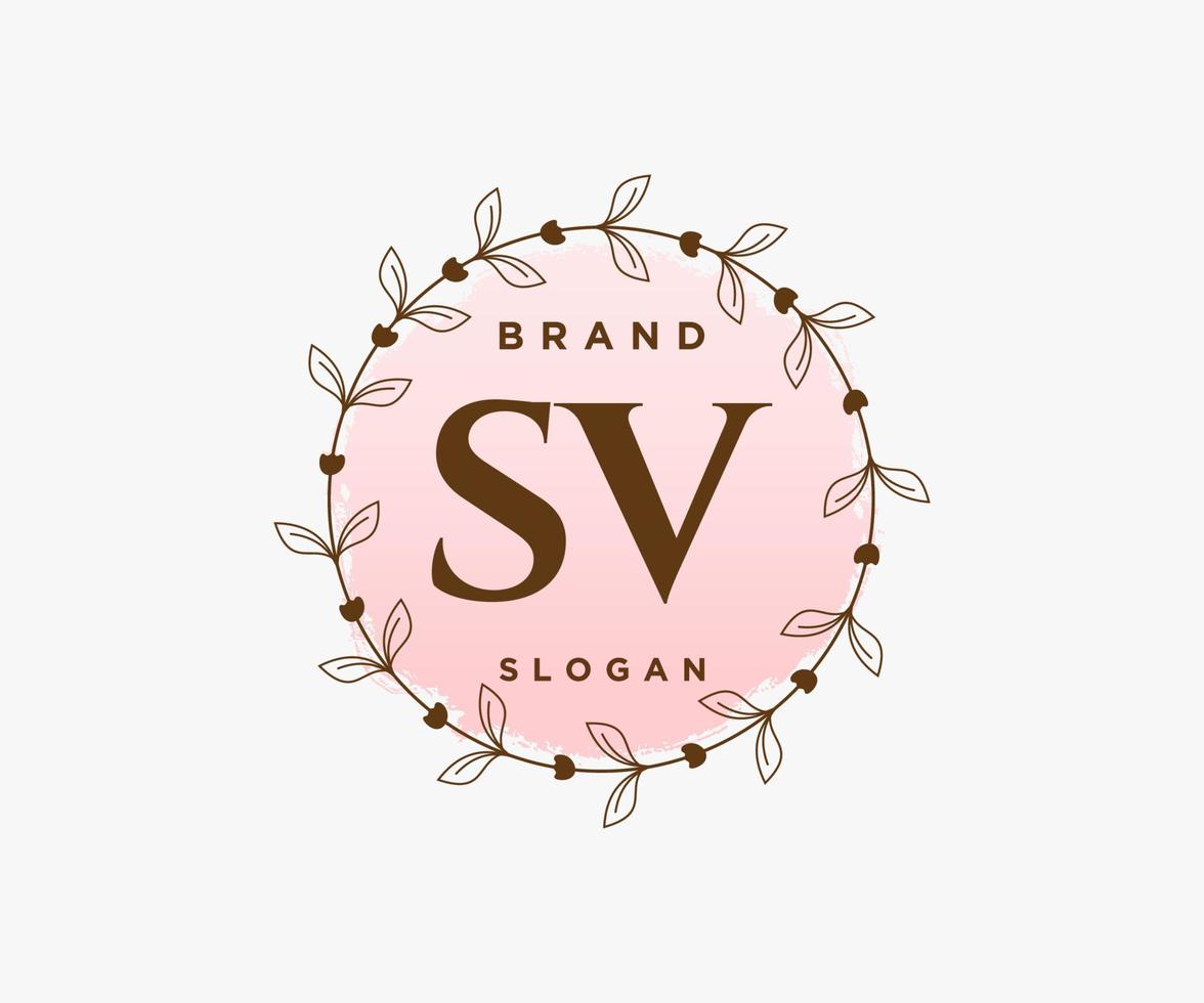 logotipo femenino sv inicial. utilizable para logotipos de naturaleza, salón, spa, cosmética y belleza. elemento de plantilla de diseño de logotipo de vector plano.