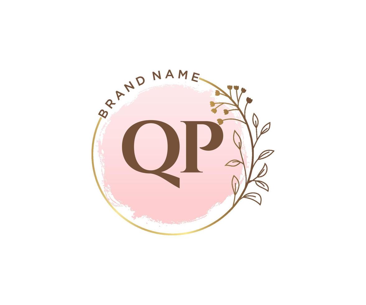 logotipo femenino qp inicial. utilizable para logotipos de naturaleza, salón, spa, cosmética y belleza. elemento de plantilla de diseño de logotipo de vector plano.