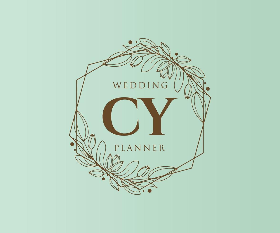 CY Initials letter Wedding monogram logos collection, hand drawn modern minimalistic and floral templates for Invitation cards, Save the Date, elegant identity for restaurant, boutique, cafe in vector