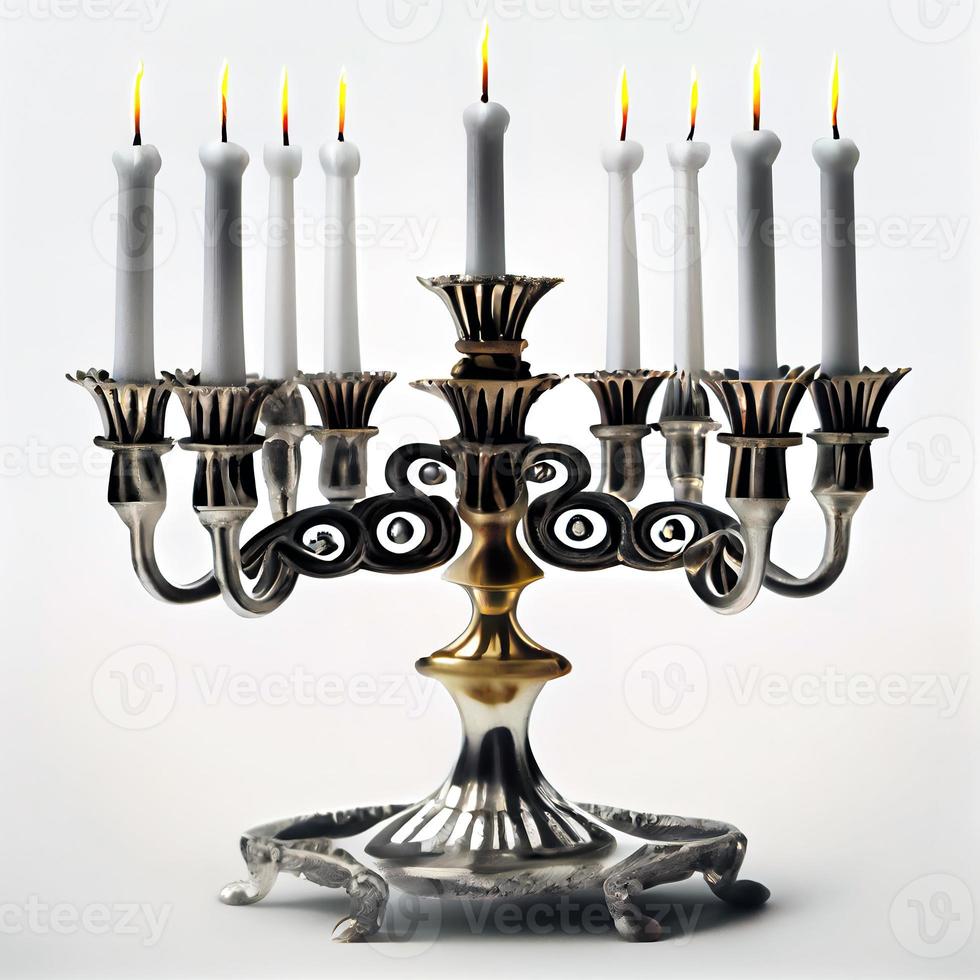 menorah candelabros tradicionales y velas encendidas foto