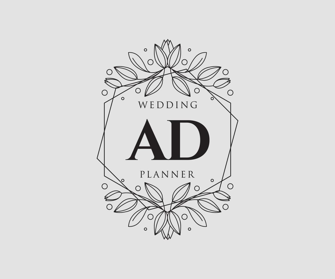 AD Initials letter Wedding monogram logos collection, hand drawn modern minimalistic and floral templates for Invitation cards, Save the Date, elegant identity for restaurant, boutique, cafe in vector