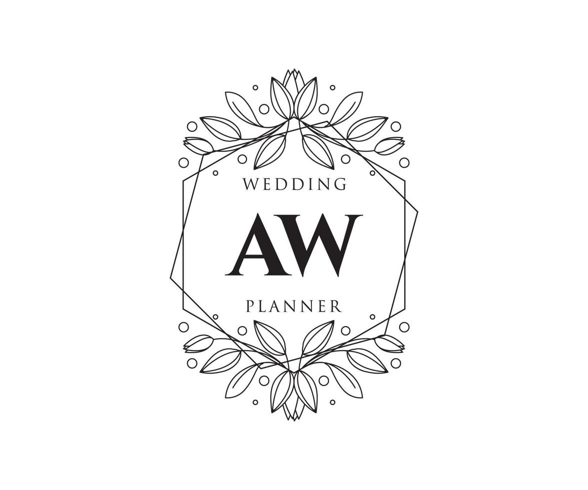 colección de logotipos de monograma de boda con letras iniciales aw, plantillas florales y minimalistas modernas dibujadas a mano para tarjetas de invitación, guardar la fecha, identidad elegante para restaurante, boutique, café en vector