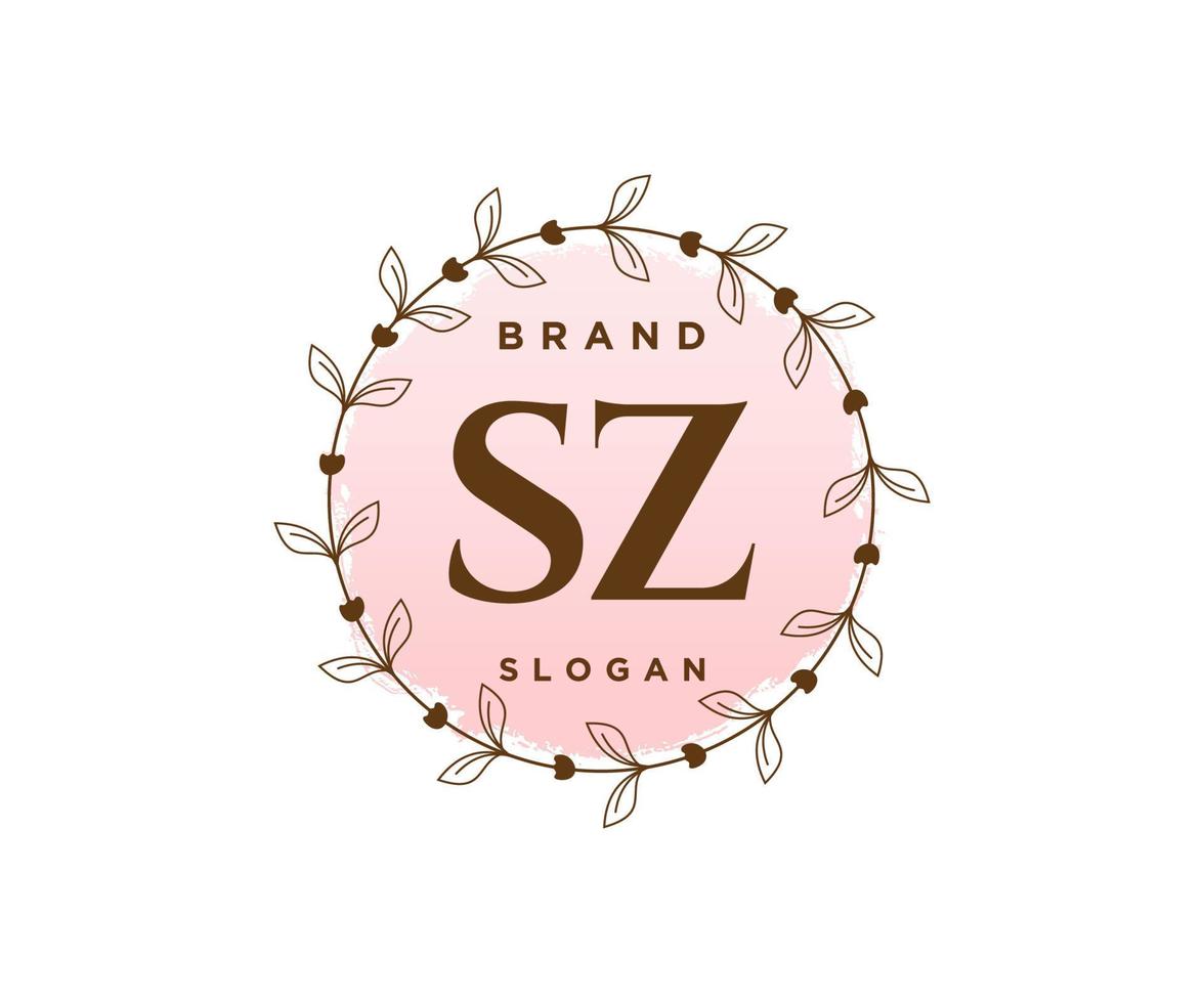 Initial SZ feminine logo. Usable for Nature, Salon, Spa, Cosmetic and Beauty Logos. Flat Vector Logo Design Template Element.