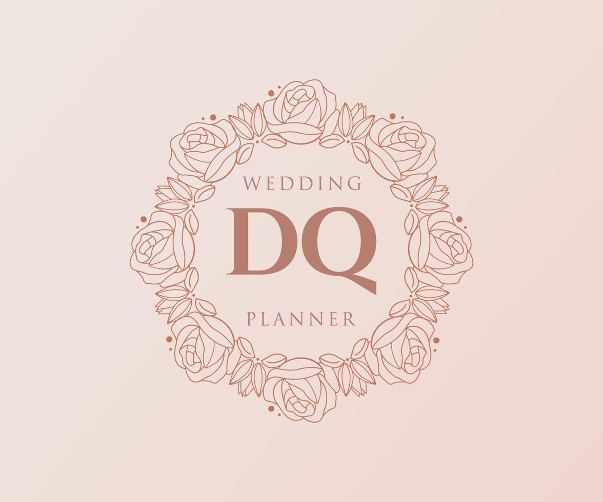 colección de logotipos de monograma de boda con letras iniciales dq, plantillas florales y minimalistas modernas dibujadas a mano para tarjetas de invitación, guardar la fecha, identidad elegante para restaurante, boutique, café en vector