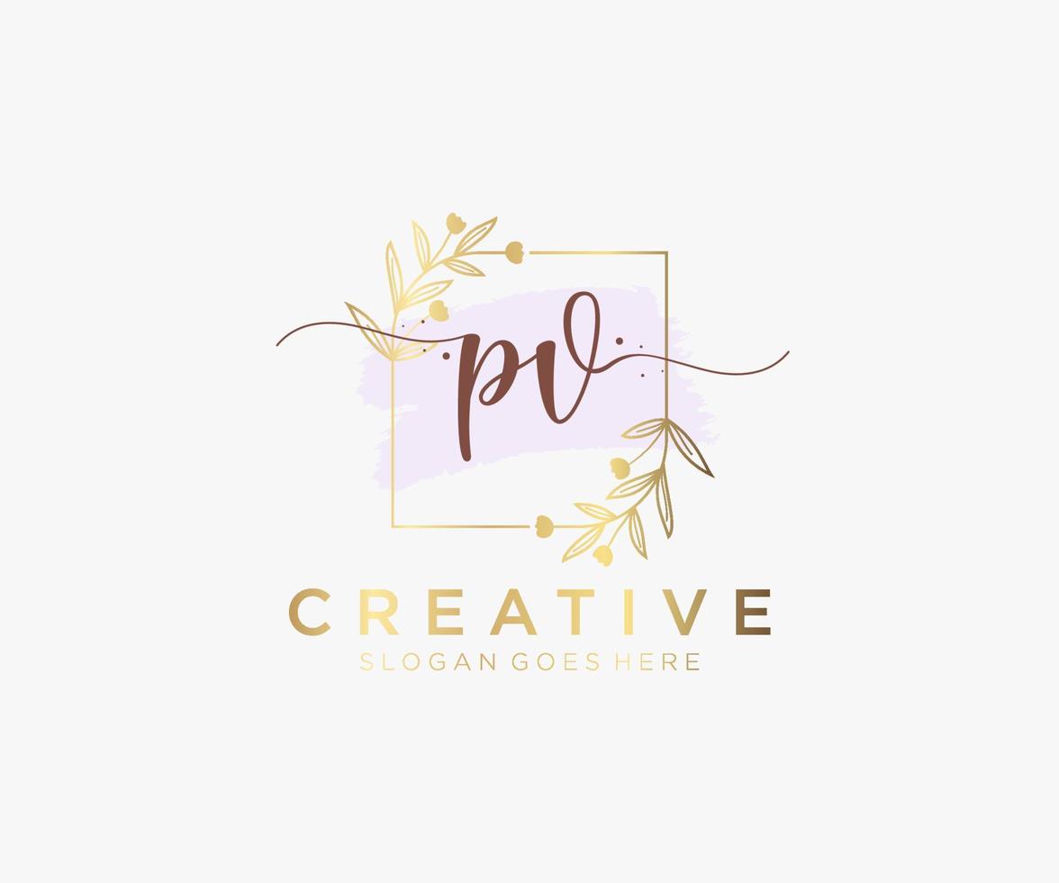 Initial PV feminine logo. Usable for Nature, Salon, Spa, Cosmetic and Beauty Logos. Flat Vector Logo Design Template Element.