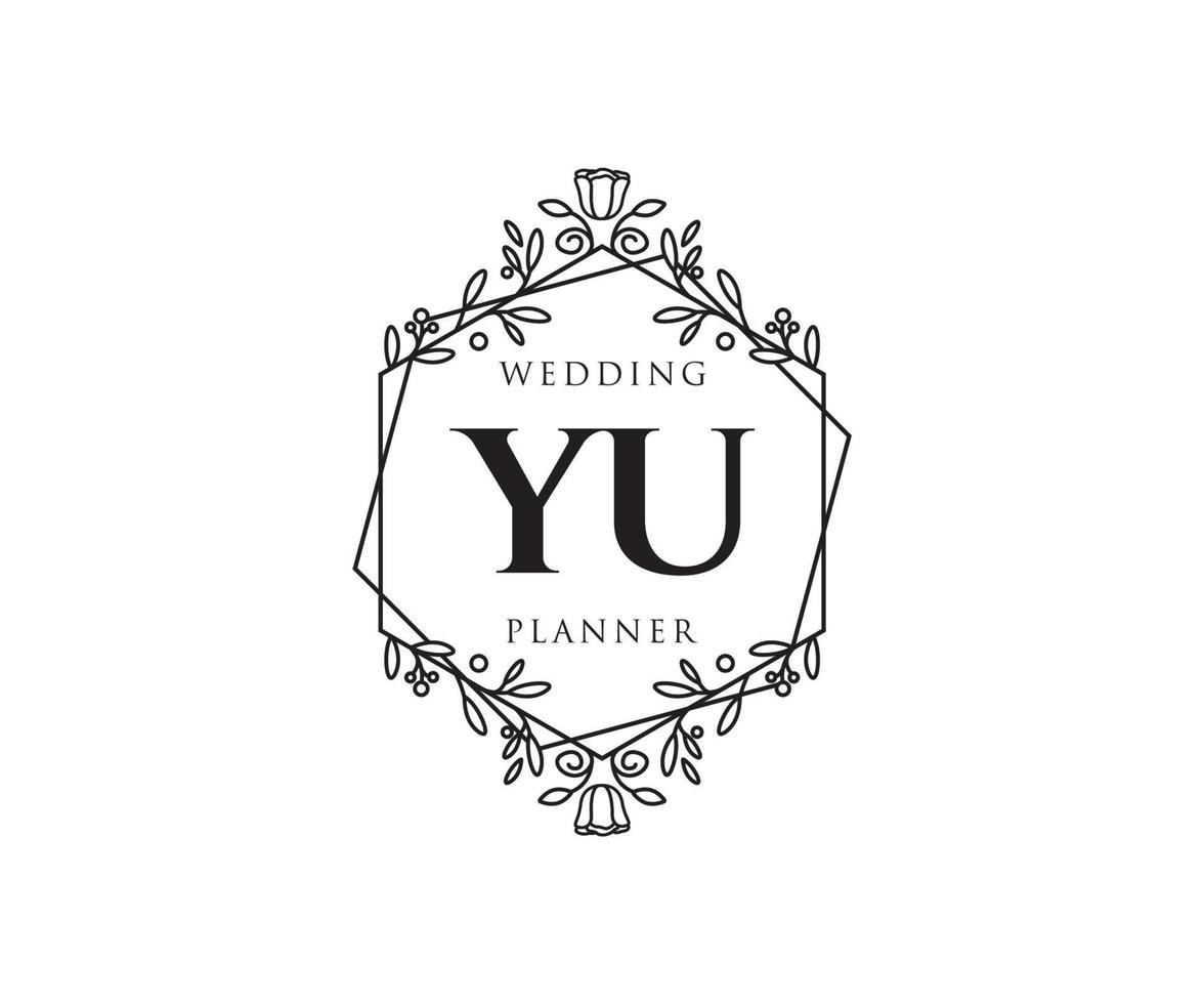 colección de logotipos de monograma de boda con letras iniciales de yu, plantillas florales y minimalistas modernas dibujadas a mano para tarjetas de invitación, guardar la fecha, identidad elegante para restaurante, boutique, café en vector