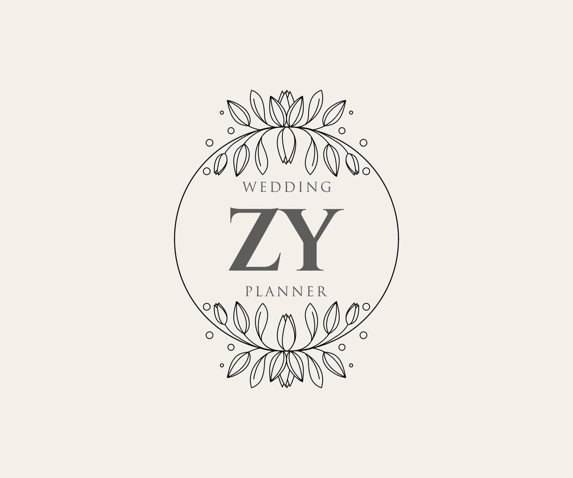 colección de logotipos de monograma de boda con letras iniciales zy, plantillas florales y minimalistas modernas dibujadas a mano para tarjetas de invitación, guardar la fecha, identidad elegante para restaurante, boutique, café en vector