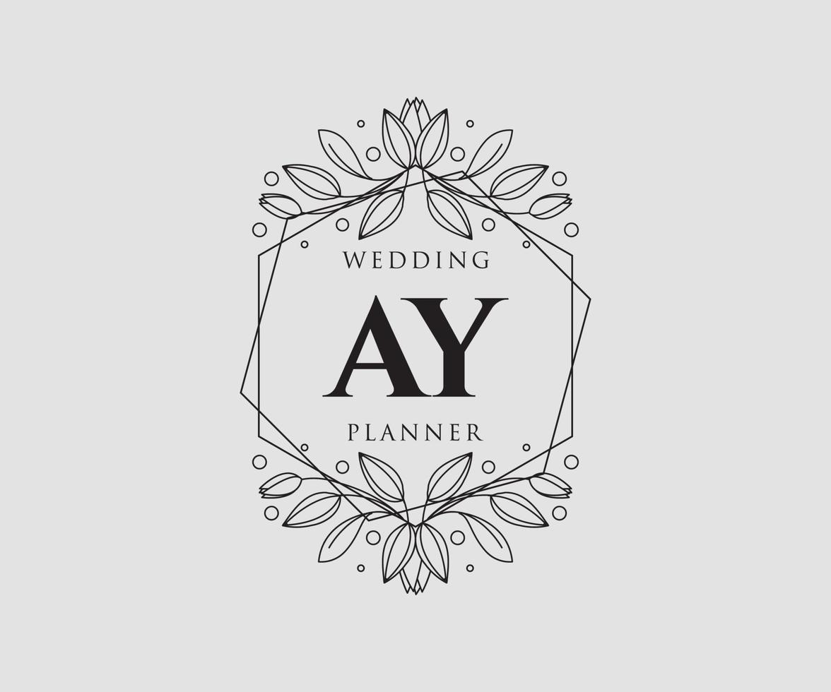 colección de logotipos de monograma de boda de letras iniciales ay, plantillas florales y minimalistas modernas dibujadas a mano para tarjetas de invitación, guardar la fecha, identidad elegante para restaurante, boutique, café en vector