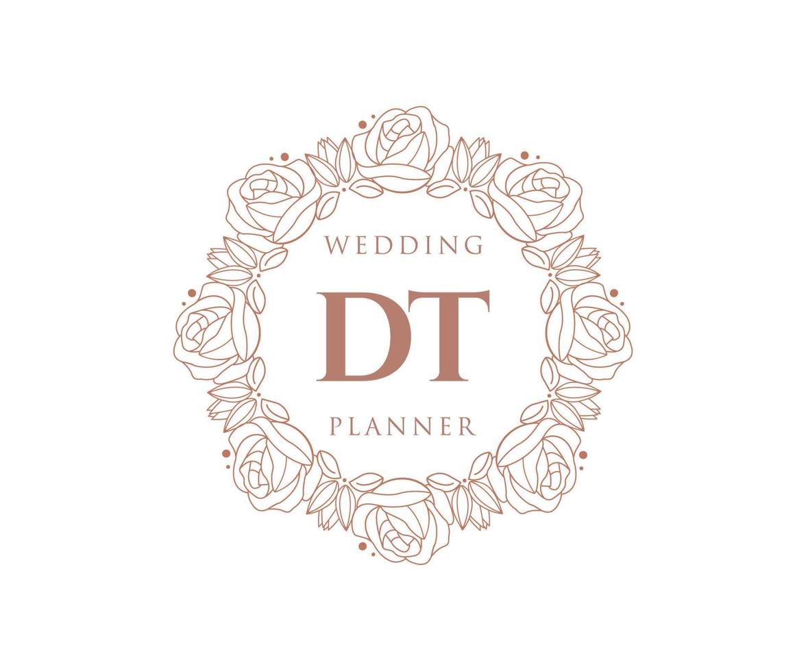 colección de logotipos de monograma de boda con letras iniciales dt, plantillas florales y minimalistas modernas dibujadas a mano para tarjetas de invitación, guardar la fecha, identidad elegante para restaurante, boutique, café en vector