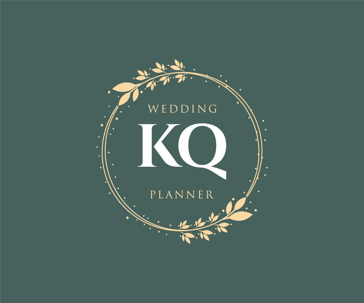 colección de logotipos de monograma de boda con letras iniciales kq, plantillas florales y minimalistas modernas dibujadas a mano para tarjetas de invitación, guardar la fecha, identidad elegante para restaurante, boutique, café en vector