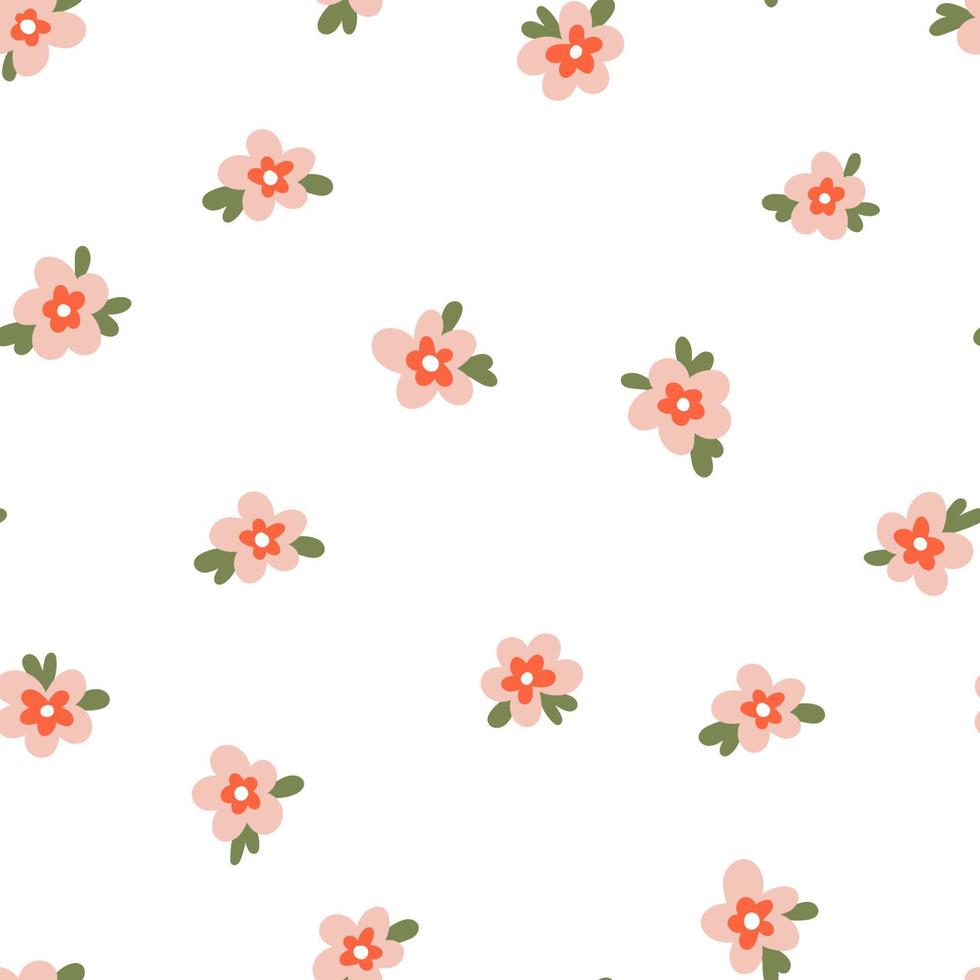 Margarita ingenua dibujada a mano flores sueltas con hojas vector patrón sin costuras. textura floral retro manchada para textil, impresión, tela, envoltura, papel.