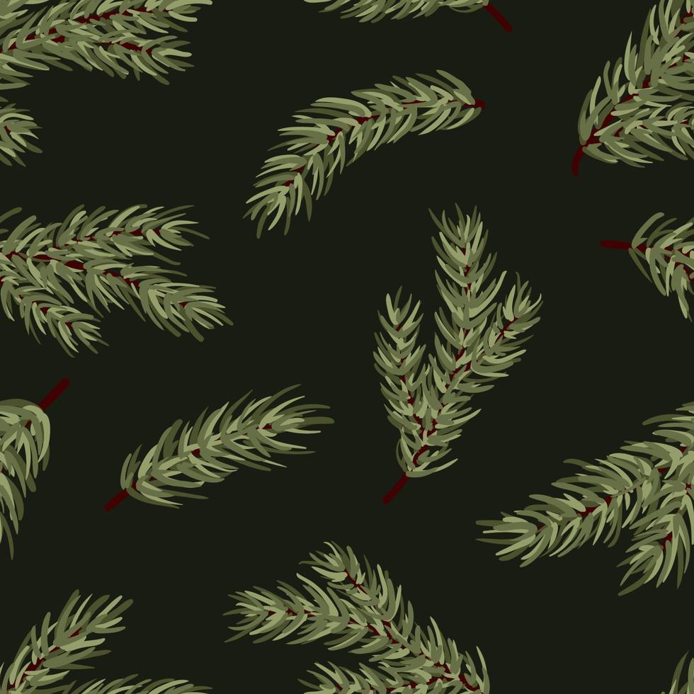 Set of conifer branches vector seamless pattern. Pine, spruce, cedar, larch, fir tree branches, winter nature texture for textile, print, card, christmas, greetings, wallpapers, background