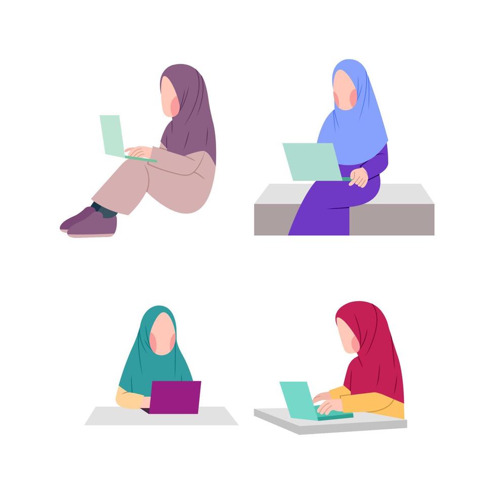 Set Of Hijab Freelancer Character vector