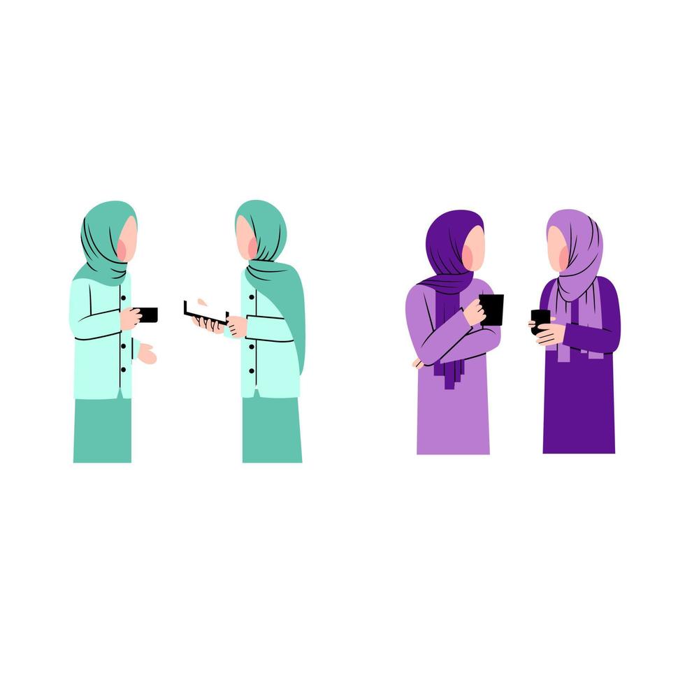 Set  Of Muslim Women Talking Character vector