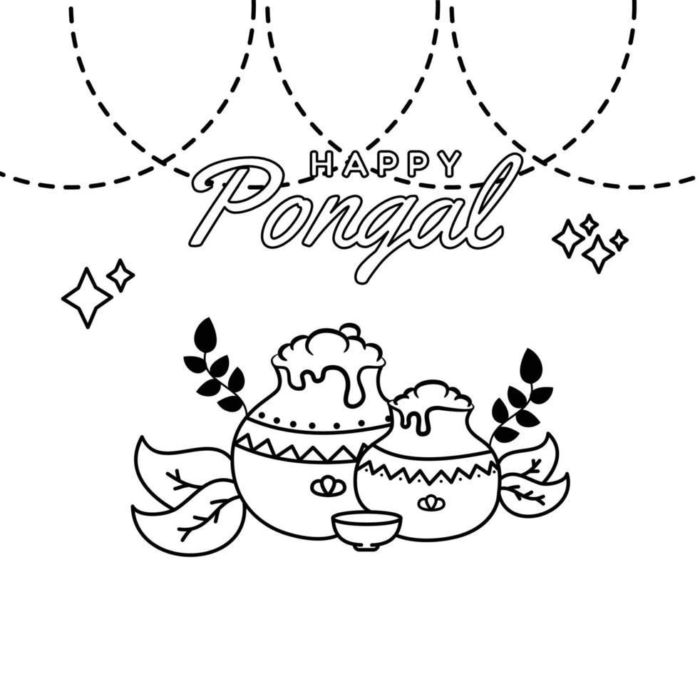 cute happy pongal background with butter vector coloring book