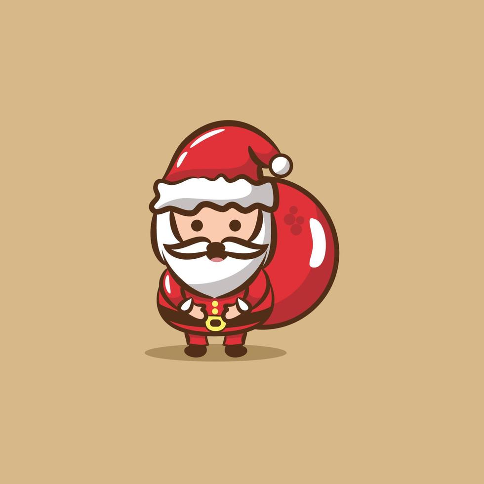 cute illustration of Santa Claus holding a sack of gifts vector