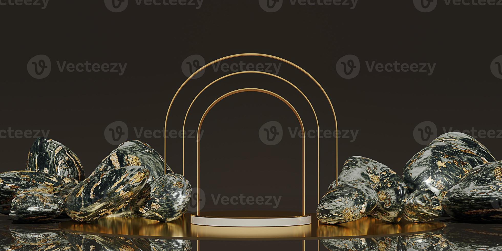 Podium for product showcase Background with stones and marbles product placement scene 3d illustration photo