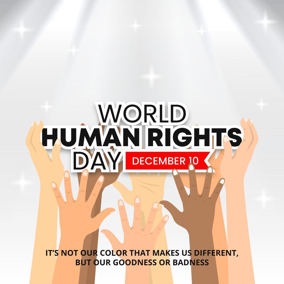 fondo del día mundial de los derechos humanos con manos de diferentes colores vector