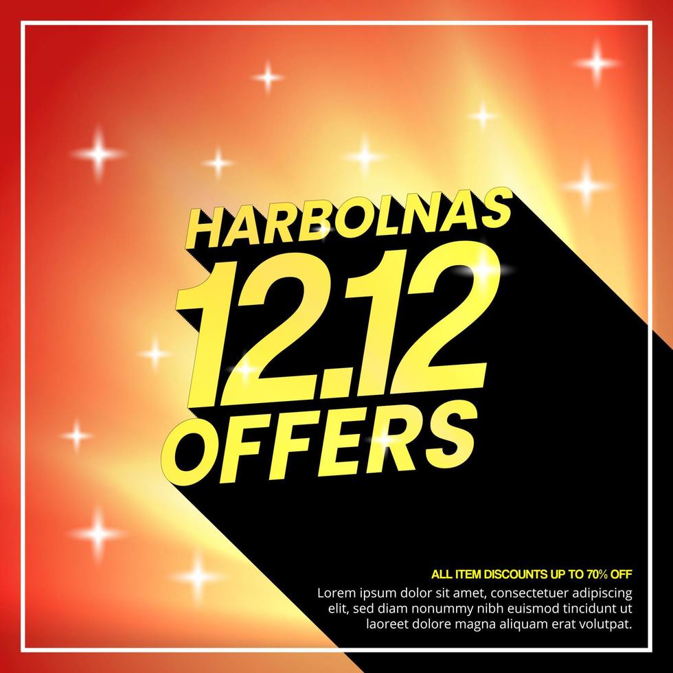 Square Harbolnas 12 12 or Indonesia online shopping day background with shadow text in orange light vector