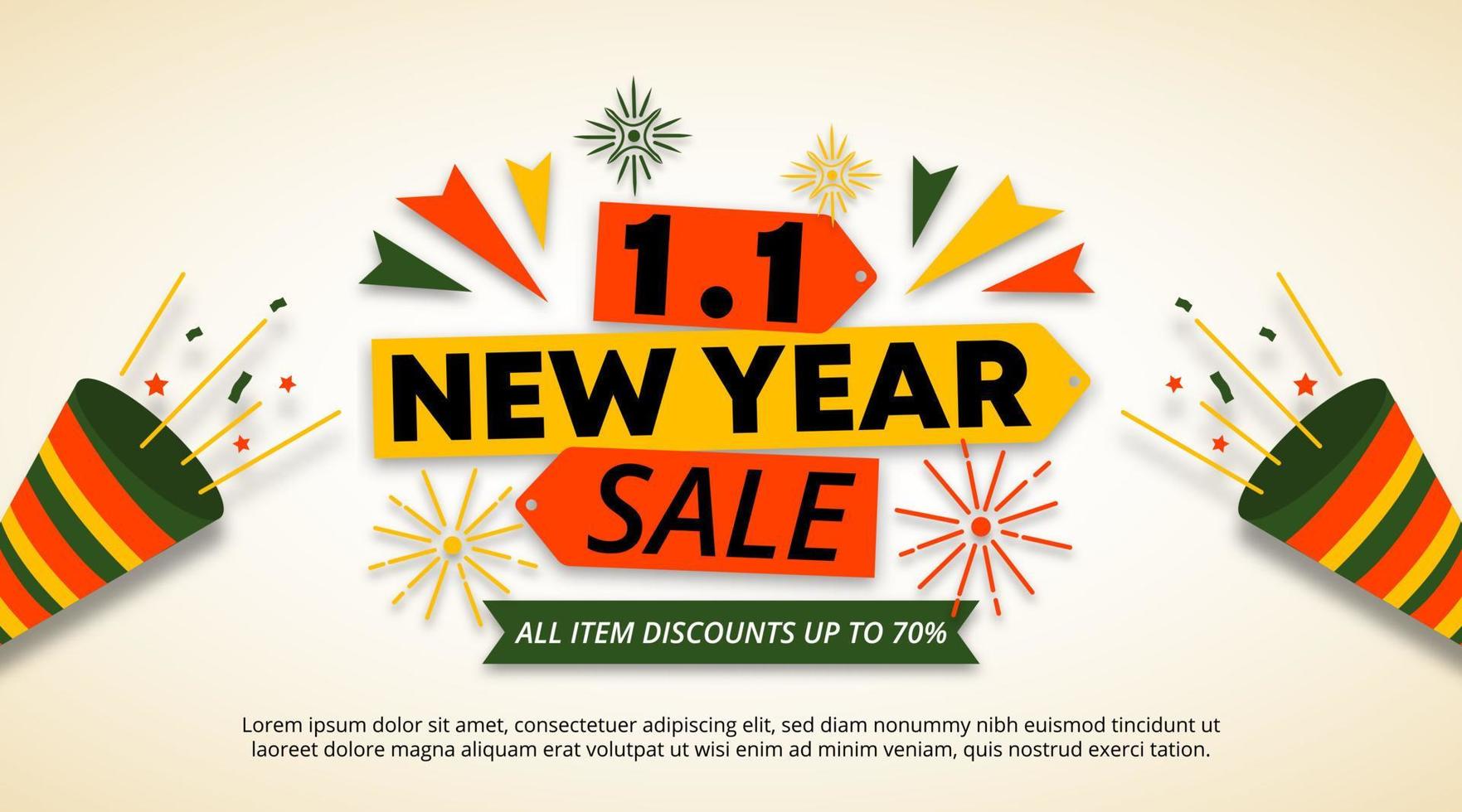 New year sale 1 1 banner with a price tag and confetti vector