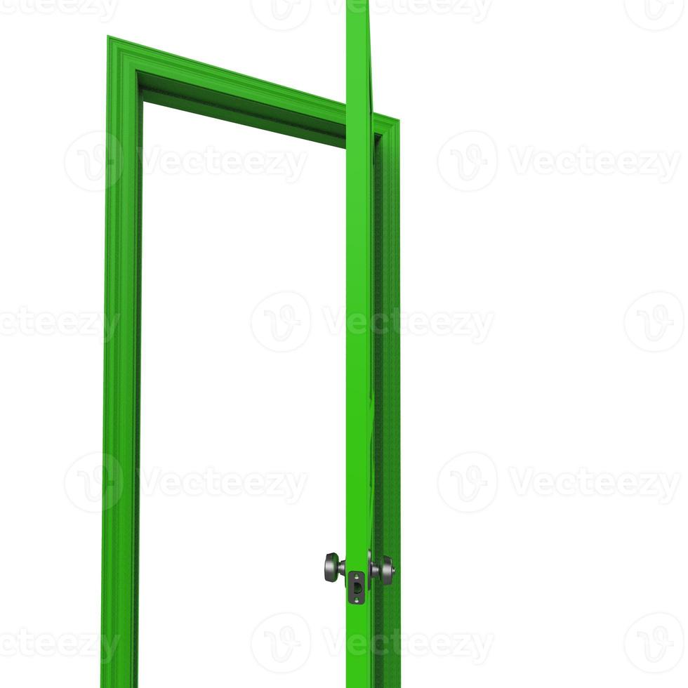 open green isolated door closed 3d illustration rendering photo