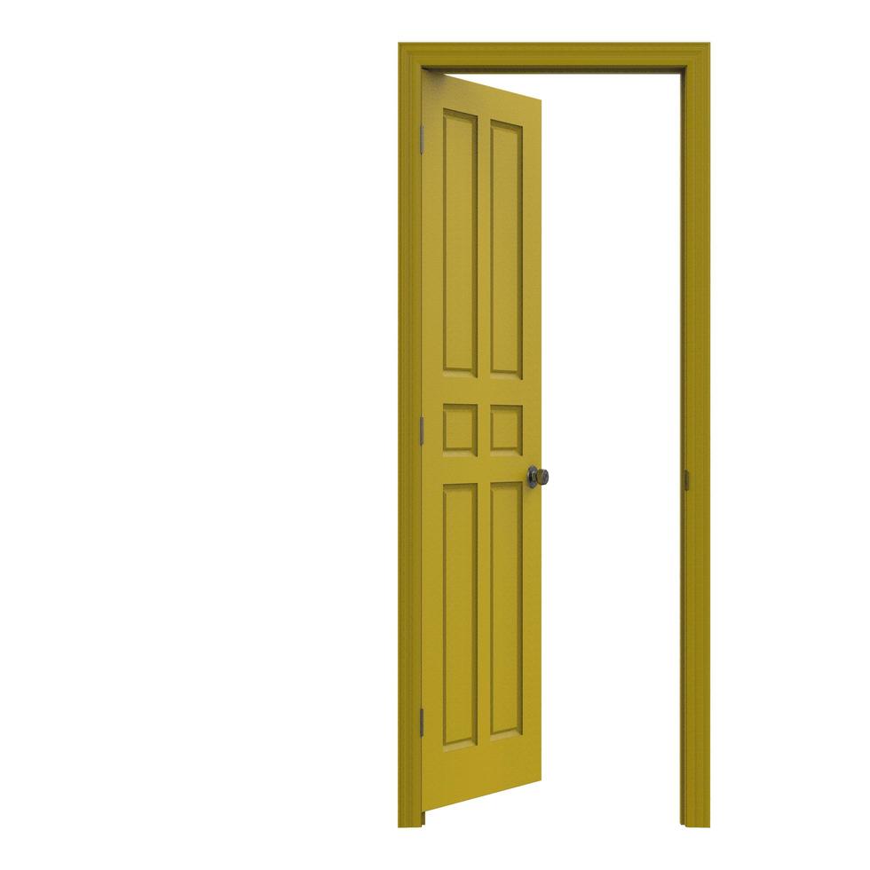 open yellow isolated door closed 3d illustration rendering photo