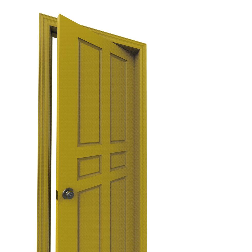 open yellow isolated door closed 3d illustration rendering photo