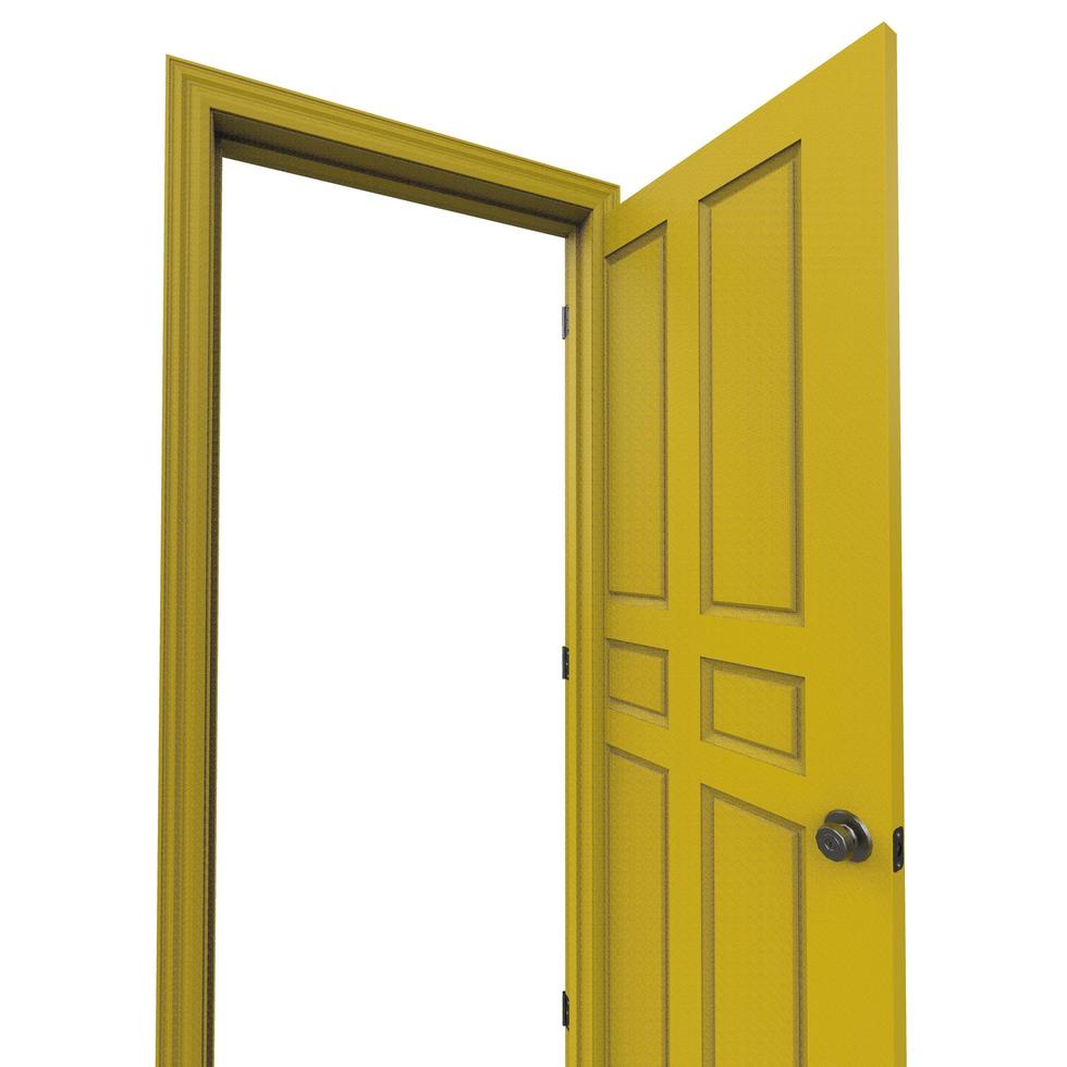 open yellow isolated door closed 3d illustration rendering photo