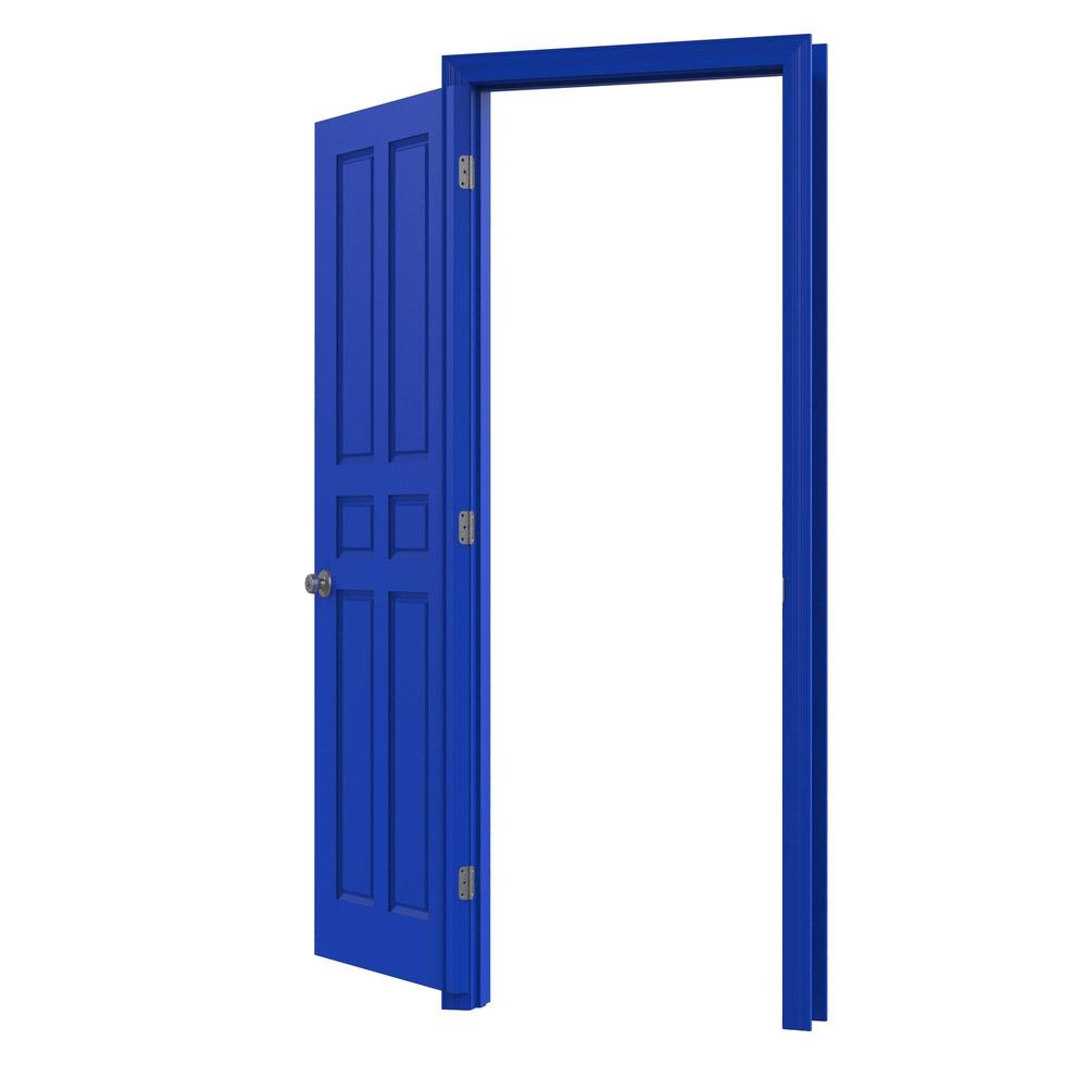 open isolated blue door closed 3d illustration rendering photo