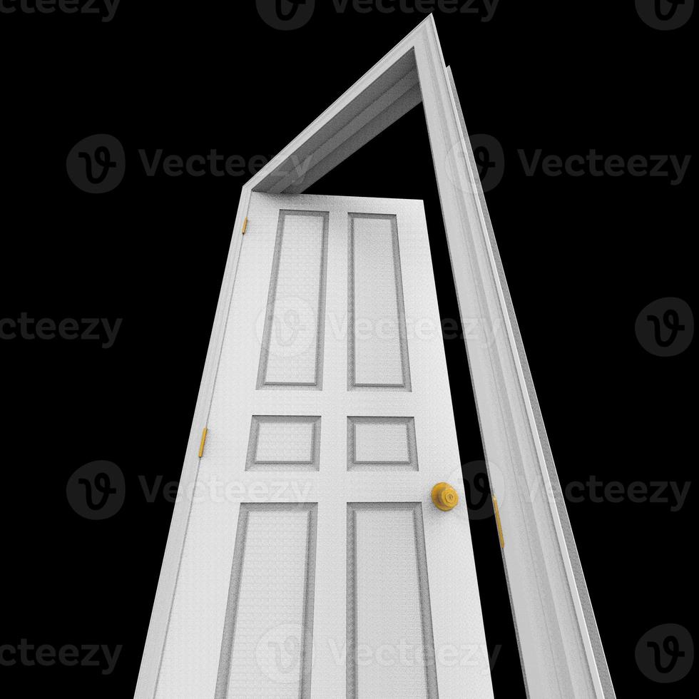 open isolated white door closed 3d illustration rendering photo