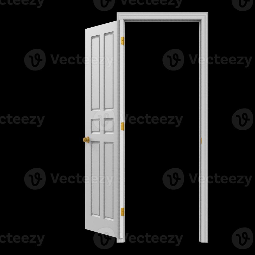 open isolated white door closed 3d illustration rendering photo