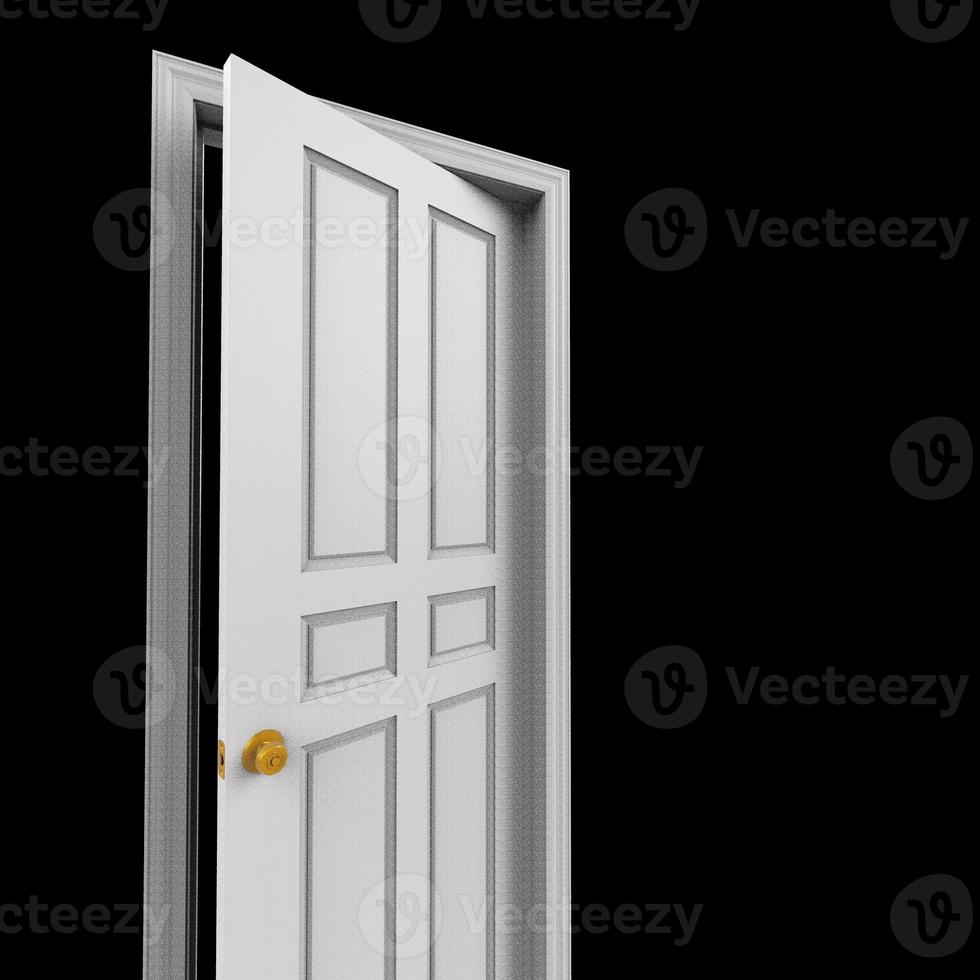 open isolated white door closed 3d illustration rendering photo