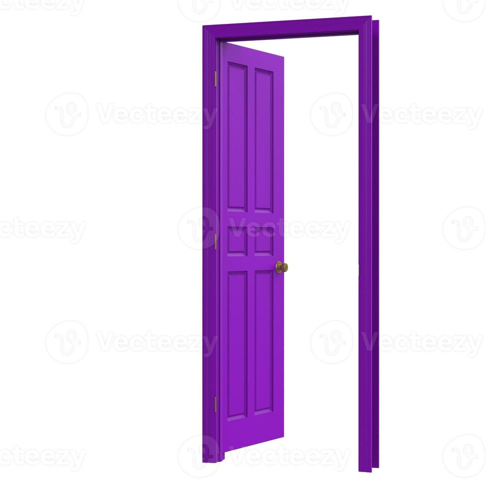 open isolated door closed 3d illustration purple rendering photo