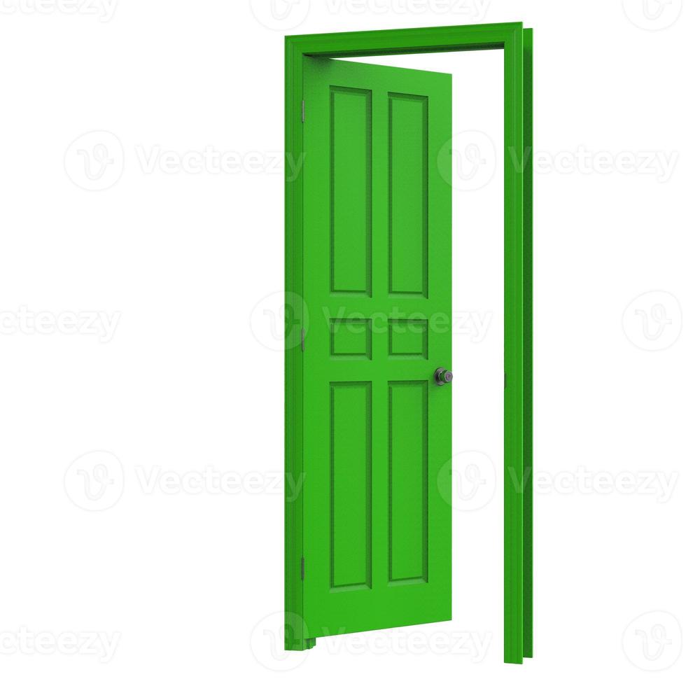 open green isolated door closed 3d illustration rendering photo